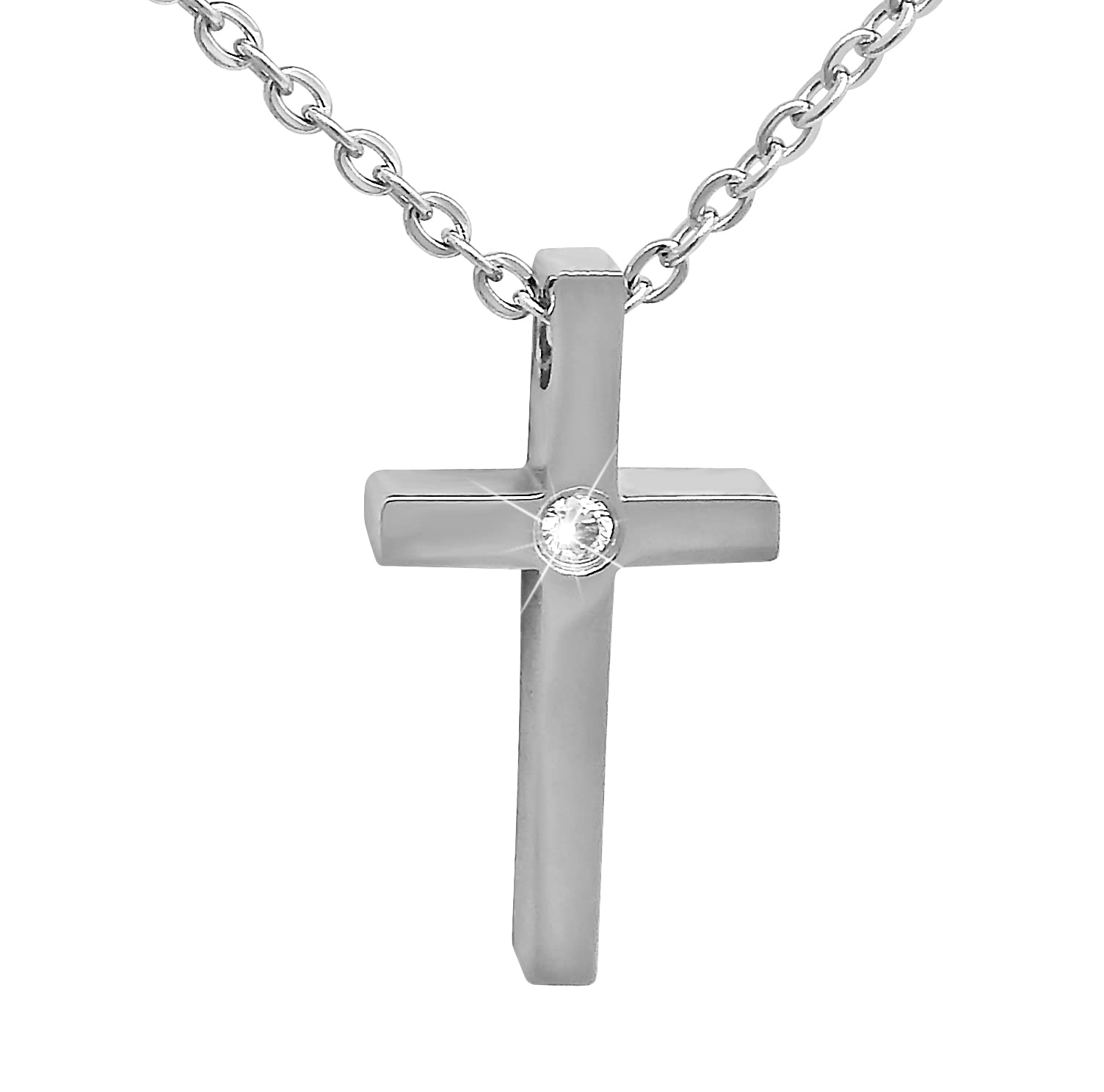 Personalisierte Kette mit Gravur Edelstahl 47 cm mit Anhänger Kreuz klein oder groß in silber - Personalisierte Halskette für Frauen Männer - Personalisierter Schmuck Damen Herren