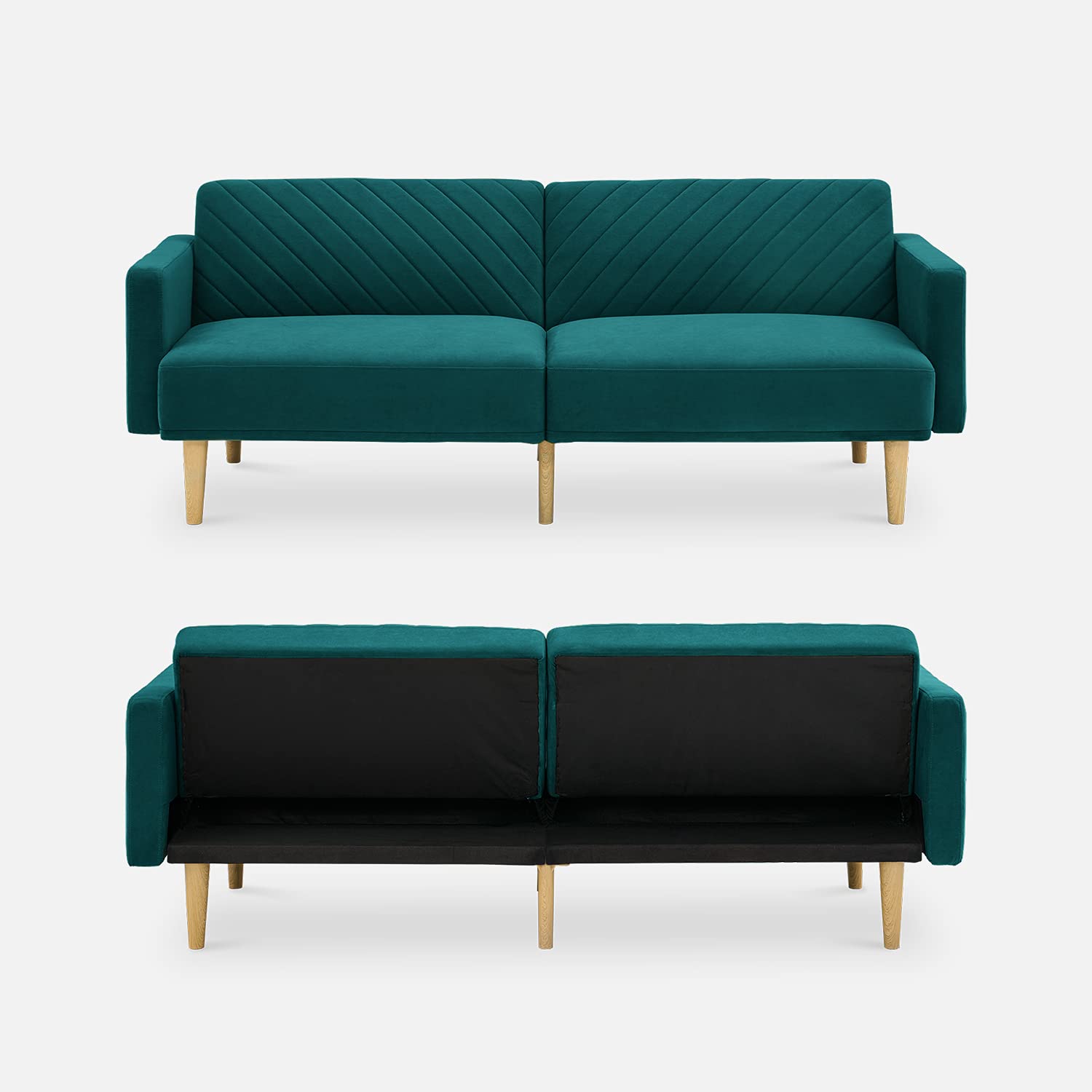 **INCOMPLETE**mopio Chloe Futon Sofa Bed, Convertible Sleeper Sofa with Tapered Wood Legs, 77.5" W, Small Splitback Sofa for Living Room, Twin (Chloe, Deep Teal Velvet)
