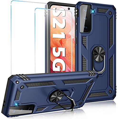 Image of Case for Samsung Galaxy S21 5G Case Heavy Duty with Built in Screen Protector Hard Armor Military Anti-Fall Bumper Cover for Samsung S21 5G 6.2 2021 Phone Cases with Magnetic Ring Kickstand Blue