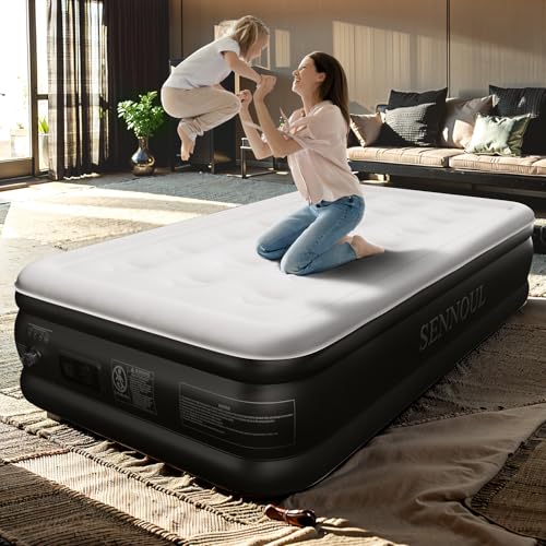 Air Mattress Twin with Built in Pump - Upgraded Single Blow Up Bed, 2 Mins Quick Self Inflatable, 18"/550lbs Max, Strong Support, Flocked Top, Puncture Resistant, for Camping,Home,Guests