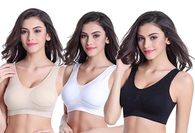 Image of ELEG & STILANCE Women Seamless Combo Cotton Spandex Non Padded Full Coverage Soft Breathable Yoga Sports Bra. Pack of 3