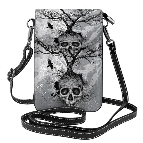 Pochette en cuir pour téléphone portable avec rabat imprimé crâne