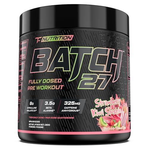 Image of TC Nutrition Batch 27 Pre Workout Powder - 8g Citrulline, 3.5g Beta Alanine, 2.5g Betaine, 325mg Caffeine | Instant Energy, Focus, Pumps, & Strength, 20 sv (Strawberry Kiwi Slushie)