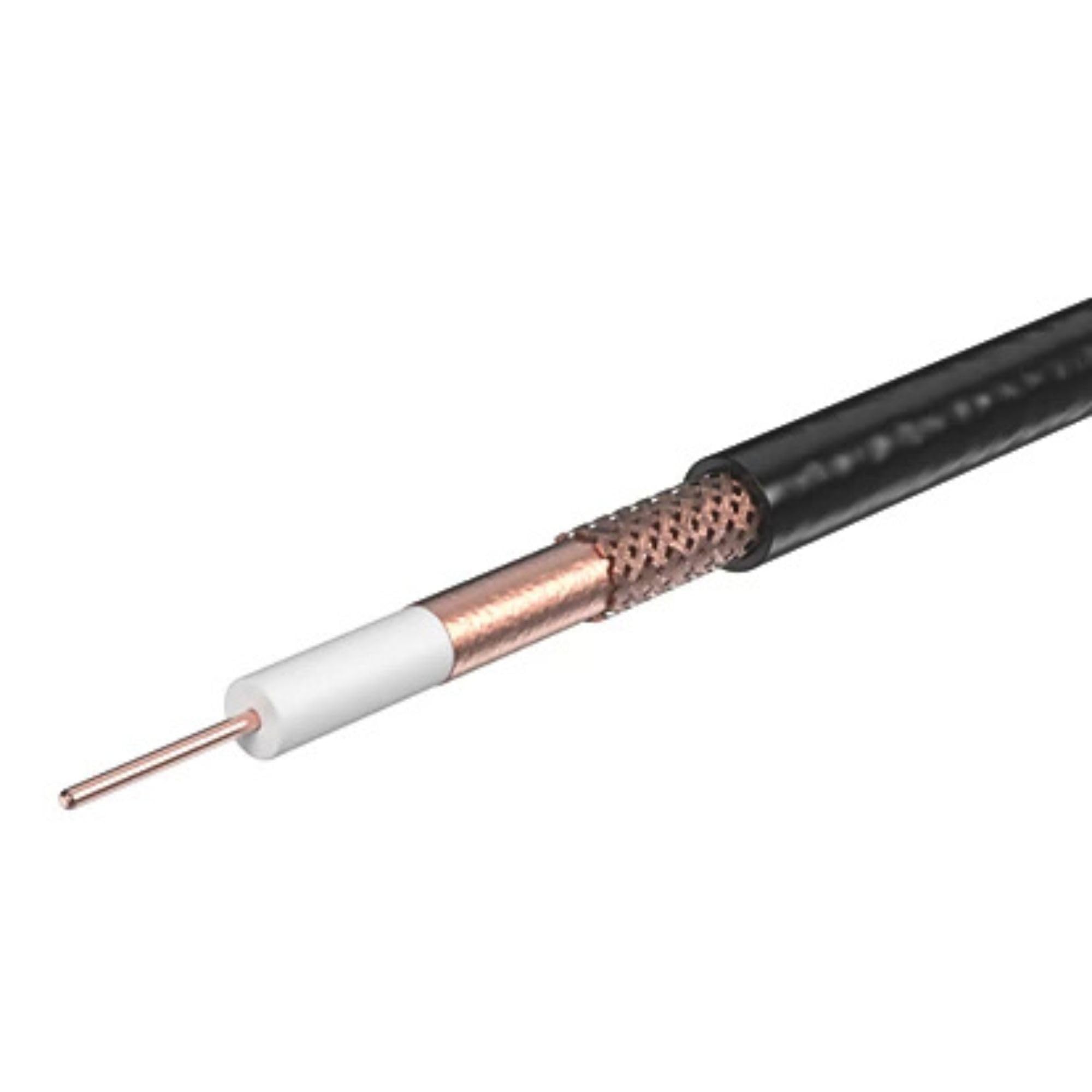 Labgear PF100 Satellite Cable 50m Coil, Bare Copper Conductor, Foam PE Dielectric, Copper Braid & Foil Shielding, Durable Black PVC Sheath, CAI Certified