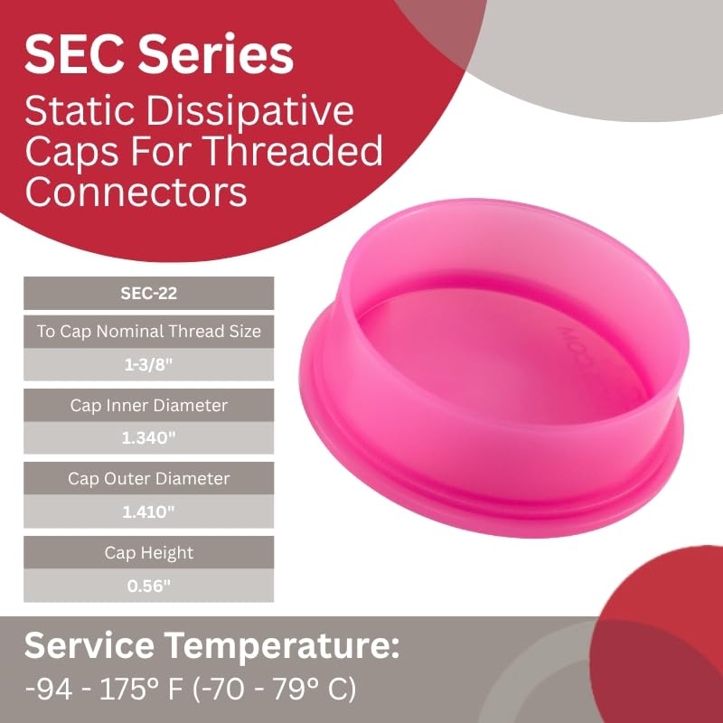 Image of Caplugs SEC-22 SEC Series - Static Dissipative Cap for Threaded Connectors, 100 Pack, Pink LD-PE, Nominal Thread Size 1-3 /8 inch, Positive ESD Protection, Electrical Connectors, Bayonet Type (99394505)
