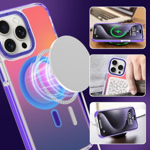 Image of Magnetic Case for iPhone 15 Pro Max [Compatible with Magsafe] [Cute Fashion Fluorescent Design] [1 Screen Protector] Slim Translucent Matte Case for iPhone 15 Pro Max 6.7 inch 2023, Purple