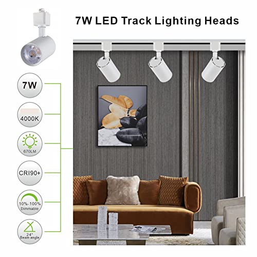 Arcfox 7W 4000K Led Track Lighting Heads Dimmable 3 Wire Single Circuit H Type Track Light Rail Ceiling Spotlight Fixture Cri90 For Kitchen Accent Lighting 6 Pack White #TOP1