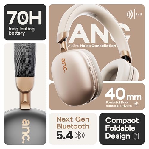 Image of GOBOULT Fluid X Pro ANC Headphones Bluetooth Wireless 60H Playtime, 40mm Bass Driver,Zen ENC Mic, Type-C Charging, Gaming Mode Headphones Wireless with mic(Skin Beige)
