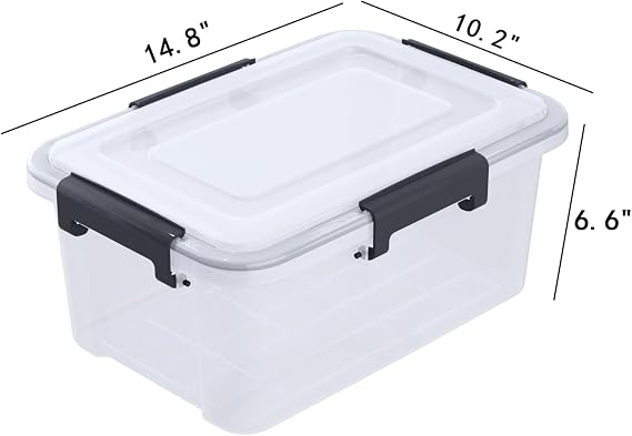 10 Quart Airtight Storage Tote 6 Pack, Clear Latching Storage Box