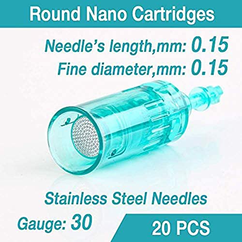 Image of Derma Pen Needles Cartridge 12 Pin | 36 Pin | Nano Needle Cartridge Tip For A1 & A6 Derma Pen Electric Auto Micro Stamp Derma Anti-Aging Pack of 3 (Green, Nano Round)