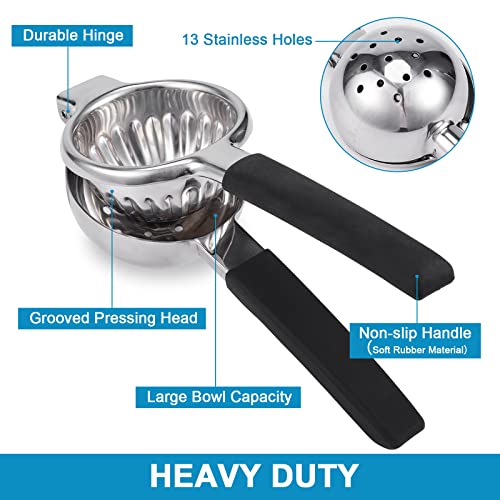 Extra Large Lemon Squeezer Stainless Steel - Easy Squeeze Heavy Duty Manual Lemon Juicer With Non-Slip Silicone Handle - Ergonomic Citrus Squeezer & Fruit Juicer For Small Oranges, Limes #TOP2