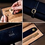 Time Resistance Leather Jewelry Roll - Full Grain Leather Travel Jewelry Case - Jewellery Organizer Made in Italy (Blue) - Image 5
