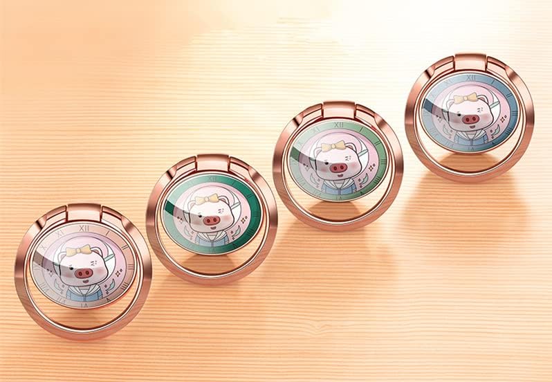 Miniatura 8 de Lindo cerdo de dibujos animados con patrón de reloj retro para teléfono celular, soporte de hebilla de anillo de dedo, soporte compatible con varios