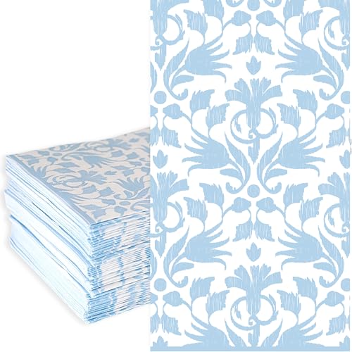Stxy’s 100ct Light Blue and White Dinner Napkins Disposable Baby Blue Floral Napkins Paper Hand Towels for Bathroom Summer Decorative Napkin for Guest Towels, Boy Baby Shower, Bridal Shower, Reception