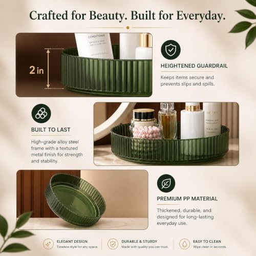 Image of MECHDEL Makeup Organiser Box with Drawers, Perfume, Cosmetic and Skincare Storage Stand, Dressing Table Organiser for Lipstick, Nail Polish (360 Rotating-Transparent Green, 3 Tier)