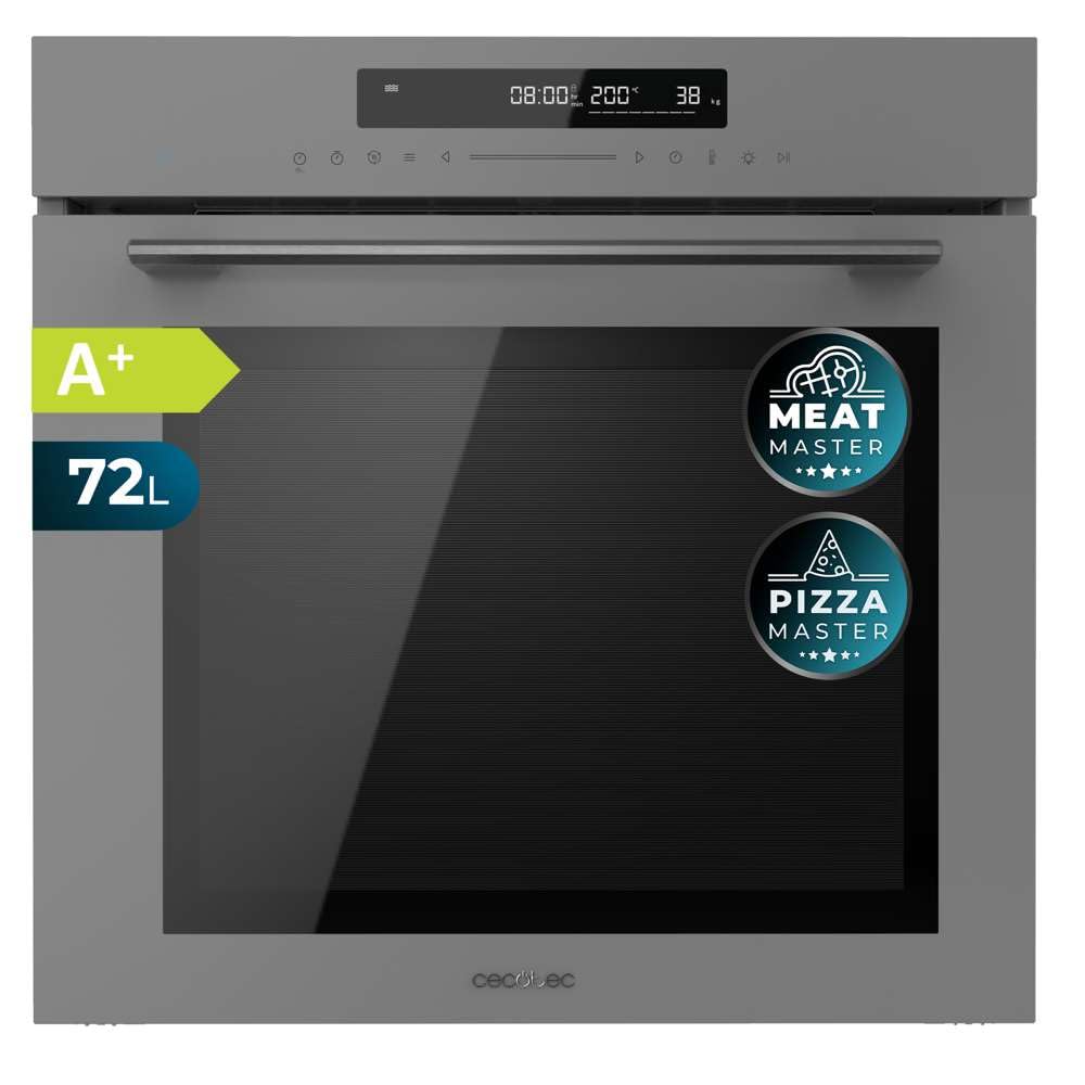 Cecotec Horno Integrable 60cm Bolero Hexa SM406000 Glass Grey A+. 2900W, 72L, 12 Funciones, Piedra para Pizzas, Steam Assist, Steam EasyClean, Modo Eco y Defrost, Electronic Timer