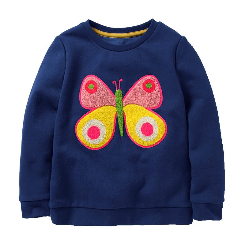 Kids Boys Girls T-Shirt Long Sleeve Butterfly Embroidery Pullover Tops in Deep Blue for 2 to 7 Years Old