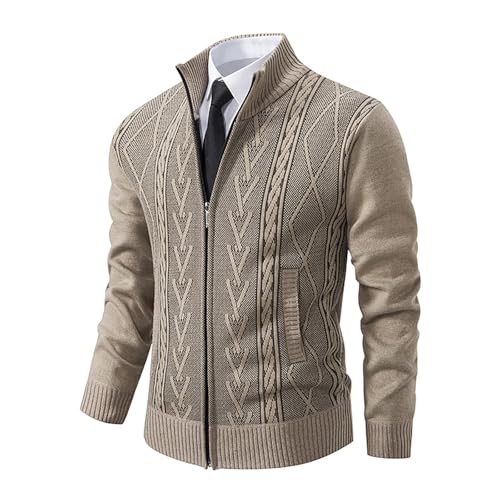 Men's Spring Winter Ribbed Stand Collar Cardigan Long Sleeve Full Zip Sweaters Casual Slim Pocket Sweater Outwear2