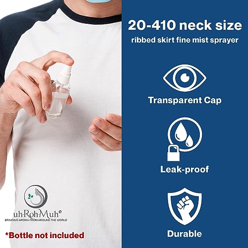 uh*Roh*Muh 20-410 Fine Mist Spray Caps (Pack of 50) Black - Neck Size Ribbed Skirt Spray Bottle Tops Replacement - Perfect for Hair, Skincare and Cleaning Solutions, Clear Plastic Overcap Included3