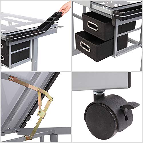 Bonnlo Glass Top Drafting Table, Professional Drawing Desk Art Craft Work Station, Angle Adjustable W/Storage Drawers For Reading, Writing #TOP5