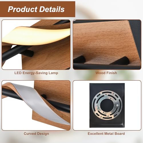 Image of Farmhouse LED Wall Sconce, 3000K Dimmable LED Bathroom Light Fixture, 17.9 inch Vanity Light Over Mirror, Wood Indoor Wall Lamp for Bedroom, Living Room