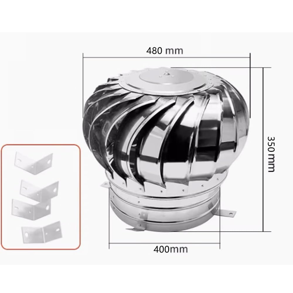 Cappello Eolico Rotante 100-400mm, Comignolo Girevole per Camini in Acciaio Inox, Cuscinetto Zincato Canna Fumaria Camino Cappello Testa Girevole, Zero Consumo(400mm/15.7in)
