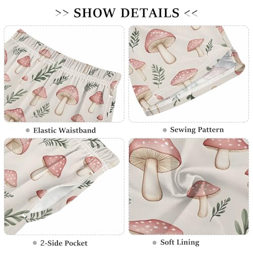 Pink Mushrooms Grass Pajama Pants Short Sleep Pants Pajama Bottoms Elastic Waist with Pockets 6-14 Years3