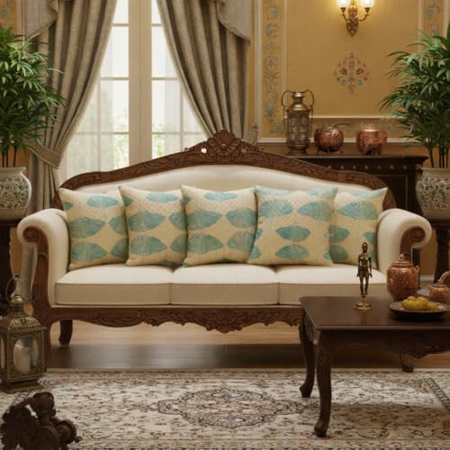 Image of STITCHNEST 'QuadraNest' Series Printed Quilted Velvet Cushion Cover 16x16 Inch Set of 2 | Premium Soft Fabric, Washable & Fade Resistant | Decorative Living Room Cushion Covers | Botanica Weave