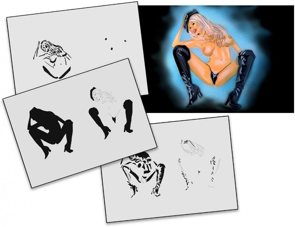 (Medium) - Step by Step Airbrush Stencil Template AS-130 M ca. 13cm x 10cm