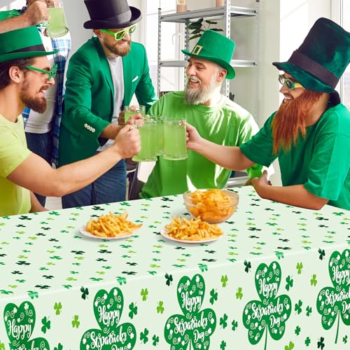 Image of QZYL 2 Pcs St Patricks Day Decorations, 108 inch X 54 inch Shamrock Decorations, Plastic Happy St. Patrick's Day Tablecloth, Shamrock Tablecovers, Disposable Rectangle Irish Green Table Cloth for Lucky Party
