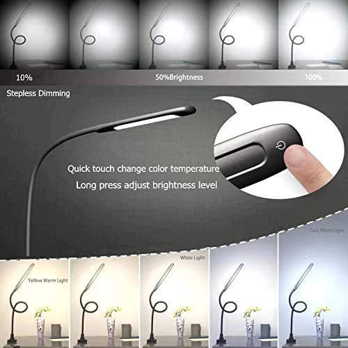 LED Desk Lamp with Clamp,Flexible Gooseneck Clamp Lamp,Dimmable,Touch Control 3 Color Modes,Eye-Care Table Light with Adjustable Arm,Architect Lamp for Home/ Office /Workbench/Reading Working