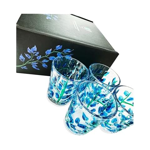 TDL-brand Hand Crafted Venetian Murano Style, Shot Glasses 2oz, Set of Four, Gift Box Cover
