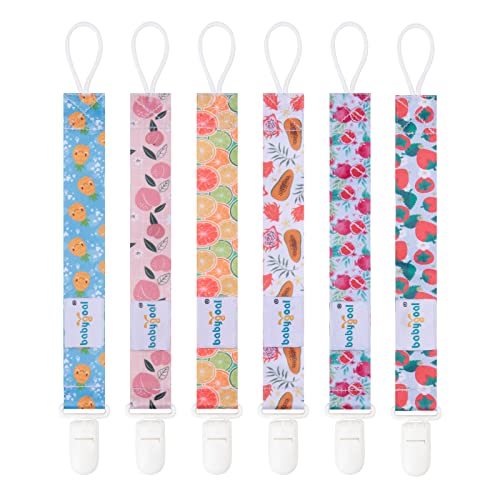 Image of babygoal Fruit Pacifier Clips, 6 Pack Binky Paci Holder Leashes Fits for Most Baby Pacifiers and Binkies