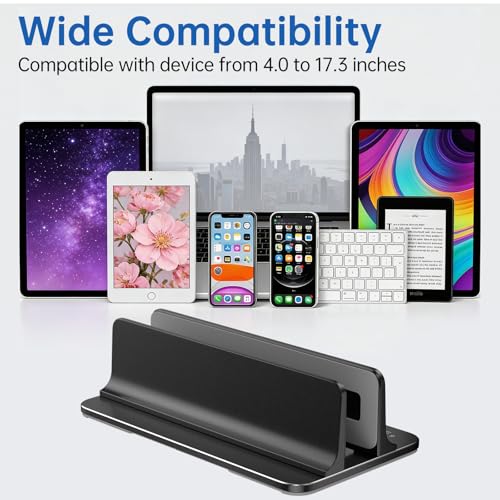Image of Vertical Laptop Stand for Desk Aluminum Book Holder with Adjustable Slot Desktop Accessories for MacBook Pro /Air Gaming Laptops, Black