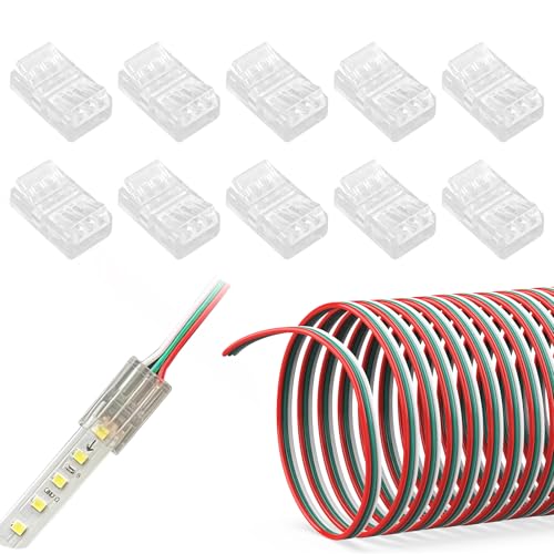 Lumitrex Lot de 10 Connecteurs de Bande LED 3 Broches 10 mm avec 22 AWG 5 M Câble d'Extension LED, Kit de Connecteurs de Bande LED 3 Broches pour bandes WS2812B WS2811