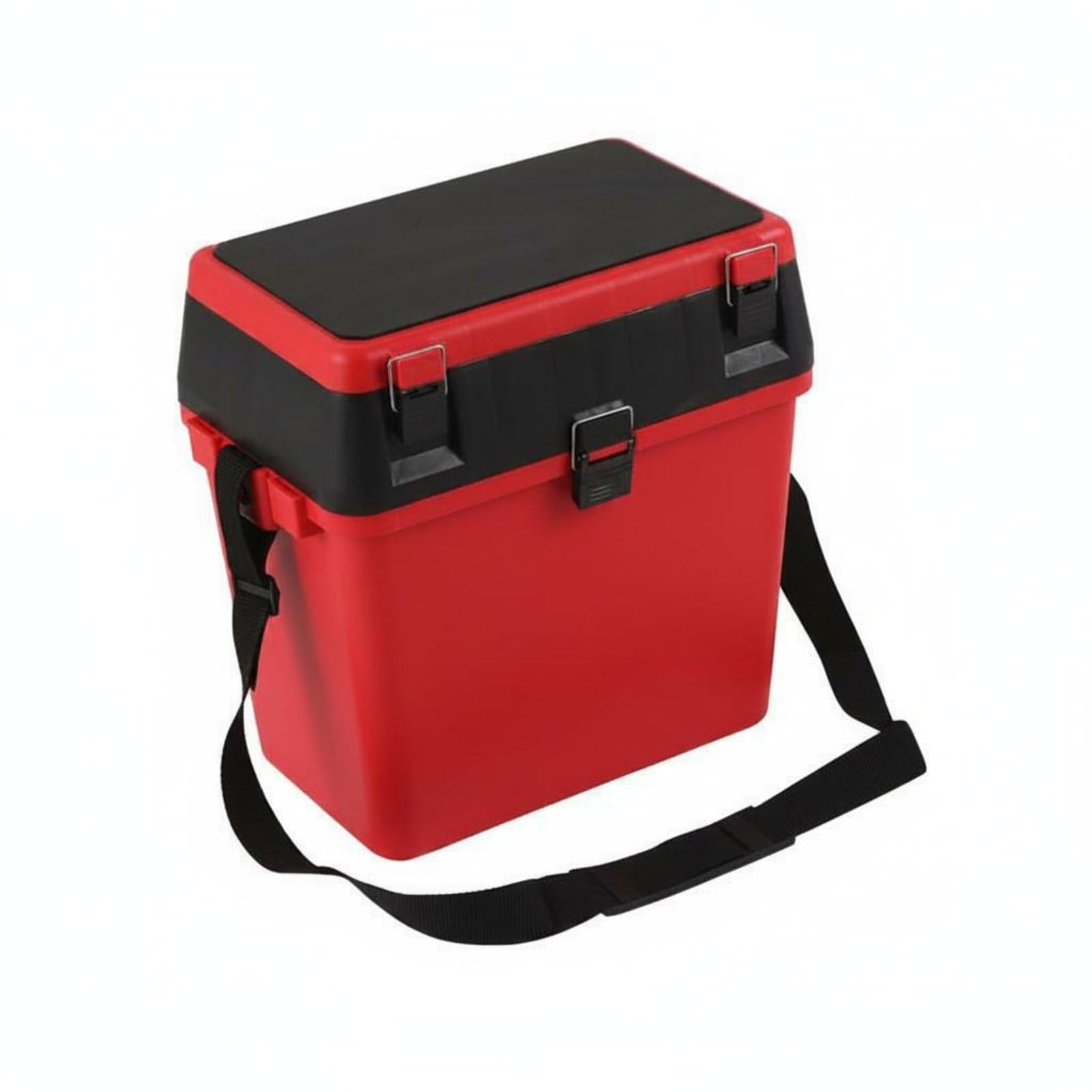 perfeclan Contenedor de Almacenamiento de Pesca Caja Organizadora Cubo Maletín Tapa Reforzada Como Asiento Correa de Hombro Adecuado para Pesca Deportiva Ribera, Rojo