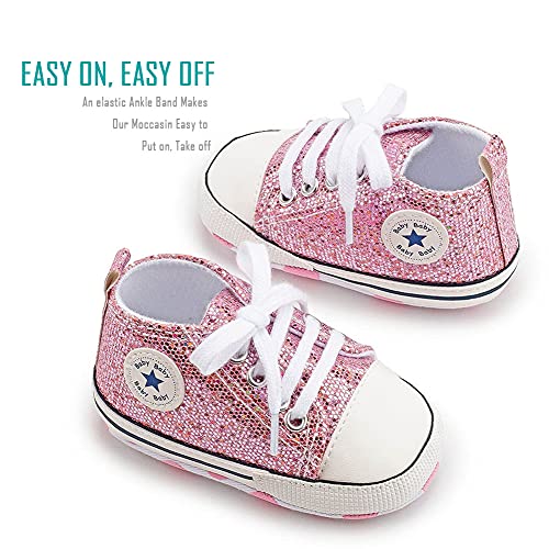 Newborn Baby Girls Boys Canvas Shoes Infant Soft Sole Slip On First Walkers Sneaker Toddler Flat Lazy Loafers High Top Crib Denim Unisex Moccasins Shoe (B/Lightpurple, 12-18 Months) #TOP4