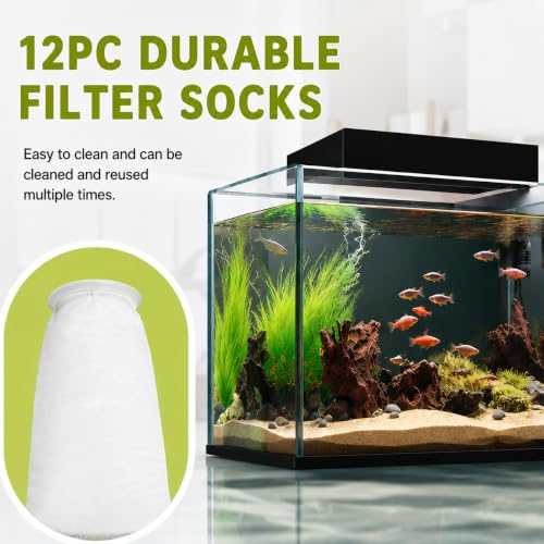 Image of 12Pcs Aquarium Filter Sock 4 Inch Ring, 9 Inch Long, 200 Micron | Sump Filter Socks, Washable & Reusable for Fish Tank Sump Saltwater Freshwater Aquariums, Captures Waste & Fine Debris