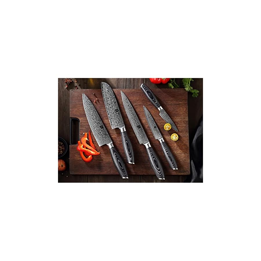 XINZUO Kitchen Knife Block Set, 7-Piece Damascus Chef Knife Set for Professional Chefs and Home Cooking, Japense Kitchen Knife Set with Kitchen Shears, Pakkawood Handle, Gift Box - Ya Series