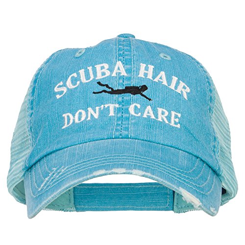 e4Hats.com Scuba Hair Dont Care Embroidered Cotton Mesh Cap - Aqua OSFM