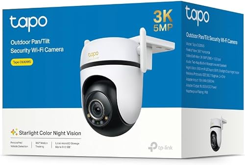 Tapo C530WS 360° Outdoor Surveillance Camera, 3K 5MP, Starlight Colour Night Vision, AI Detection, Motion Tracking, WiFi or Ethernet, MicroSD Card up to 512GB - 12