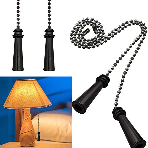 Image of 2Pack Metal Ceiling Fan Pull Chains, 12inch Black Heavy Pulls Pendant Decorative Extension, 3mm Beaded Fan Lighting Chain Extender Ornaments with Connector