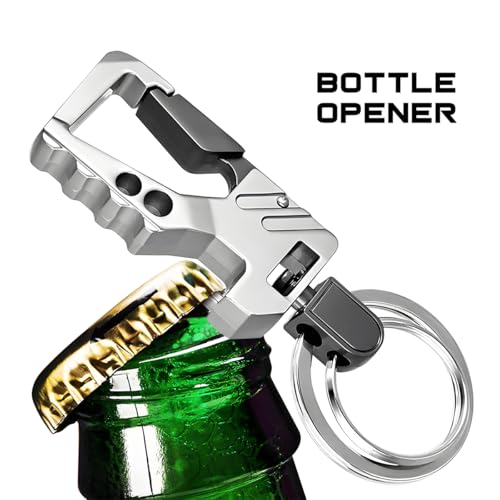 Image of Mandark 2PCS Car Key Chain, Heavy Duty Auto Keychain Bottle Beer Opener with Double Keyring Carabiner, Universal Keylinker (Silver /Golden /Black)