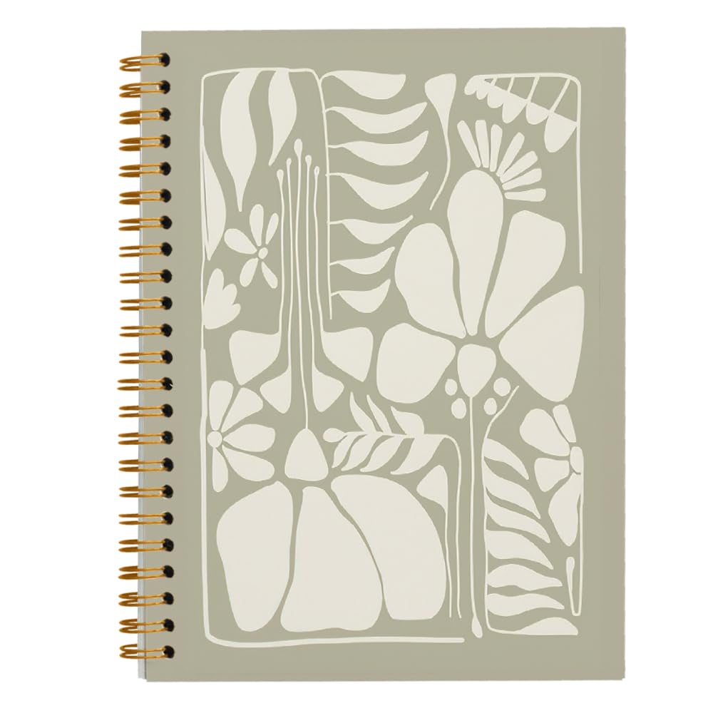 Tizzer Retro 70s Groovy Botanical Flower Sage Green Lined Hardcover College Ruled Spiral Notebook Journal for Work Notes Journaling 5.5×8.3 Inch,Gifts