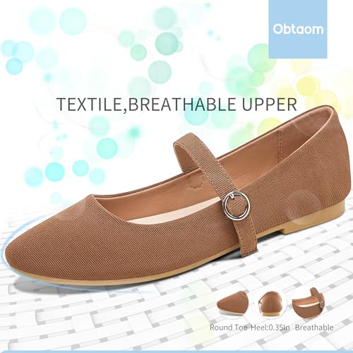 Image of Obtaom Mary Jane Flat Shoes Round Toe Ballet Flats for Women Dressy Fabric Business Flats Comfortable Classic Strap Flats for Office