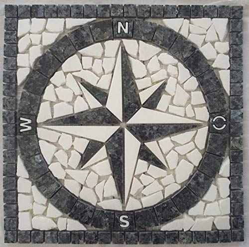 rosone Granit 30 x 30 cm pour l'extérieur Rose des Vents mosaïque Blue Pearl Bleu Blanc 064