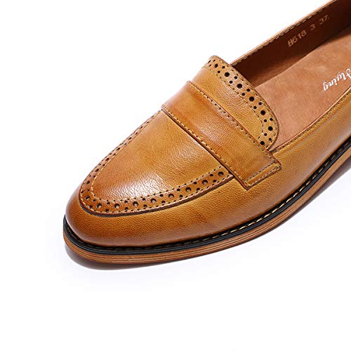 Image of Mona flying Women's Classy Leather Penny Loafer Dress Casual Slip on Flat Office Work Shoes for Ladies
