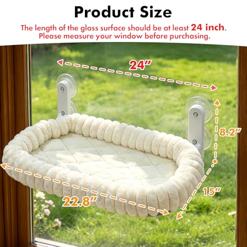 Image of AMOSIJOY Cordless Cat Window Perch, Window Hammock for Cats with 4 Strong Suction Cups, Solid Metal Frame and Cushion Bed Cover, Indoor Cat Bed (L,Stripe)