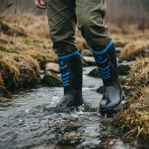 Image of WOVENPAK Rubber Boots for Men, Mens Boots Waterproof Insulated Hunting Boots with Steel Shank, Neoprene Rubber Work Mud Boots Outdoor All Season, Size 6-13