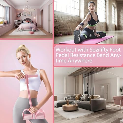 JunD Multifunktionales Zugseil 6-Tuben Pedal-Widerstandsband Sit-Up Zugseil Bauchtrainer für Zuhause Beintrainer Po Trainer NBR Tuben Schaumgriffe Yoga Pilates, Rosa